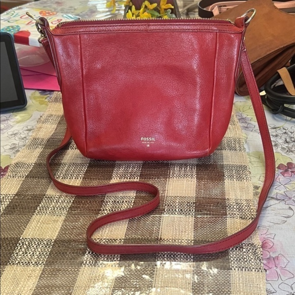 Vintage Fossil Cherry Red Crossbody Bag